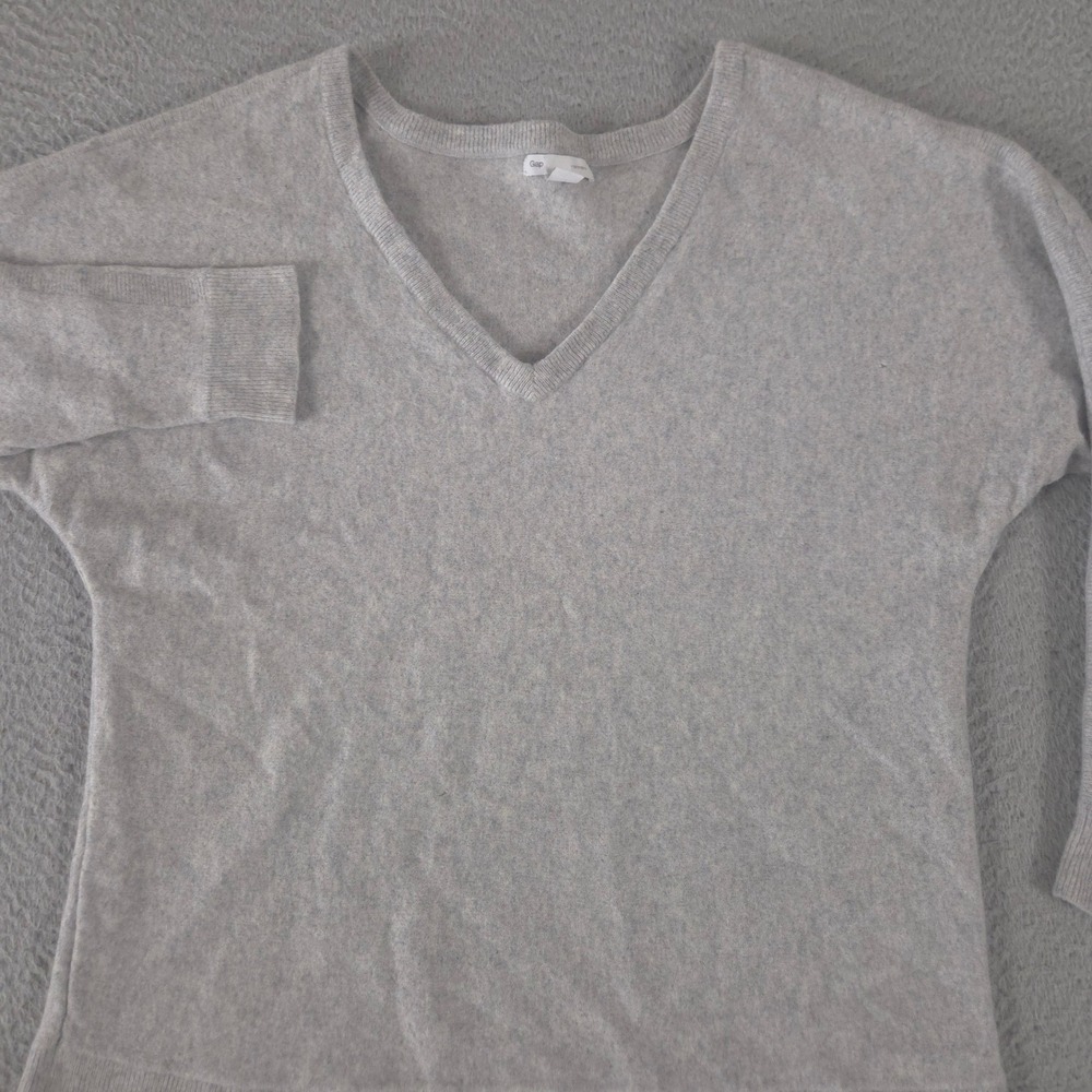 Gap Sweater Womens L Gray 100% Cashmere V-Neck Relaxed Lounge Pullover Luxury
